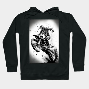 Dirt bike wheelie no hands - black silhouette, white background Hoodie